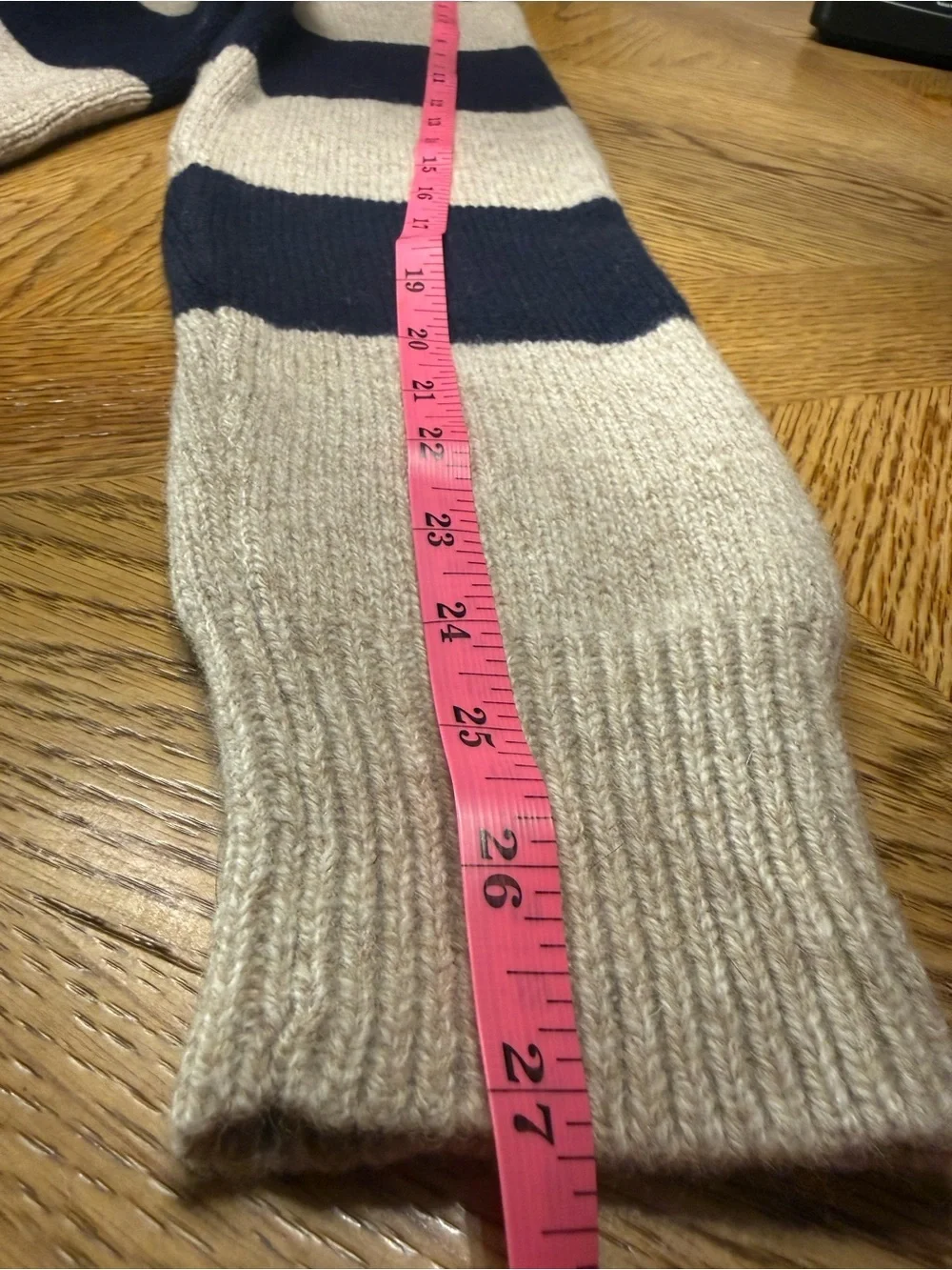 Vintage J Crew 100% Wool Navy and Natural Stripe Crewneck Sweater